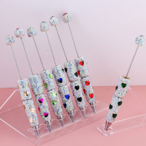 Wholesale Cross-border Live Hot Valentine's Day Colorful Love Zircon Full Diamond Pen Ceramic Mud Beaded Pen DIY Beaded Ballpoint Pen