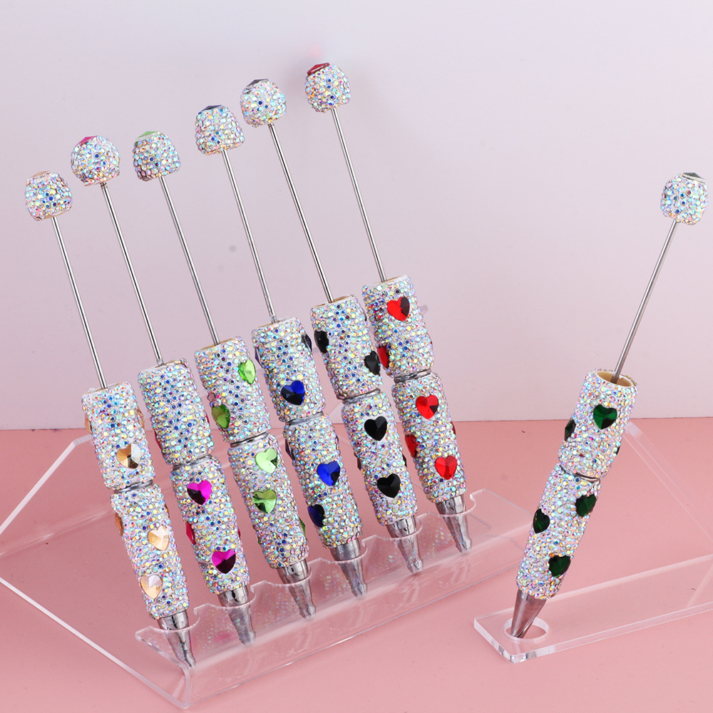 Wholesale Cross-border Live Hot Valentine's Day Colorful Love Zircon Full Diamond Pen Ceramic Mud Beaded Pen DIY Beaded Ballint Pen