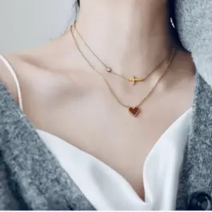 Retro Cross Heart Shape Titanium Steel Necklace 1 Piece