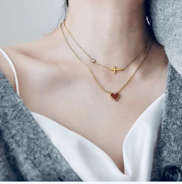 Wholesale Retro Cross Heart Shape Titanium Steel Necklace 1 Piece