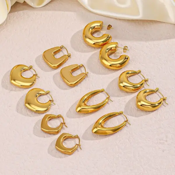 PVD Coated 18K Gold Plated Geometric 304 Stainless Steel Retro Waterproof Non Tarnish Earrings