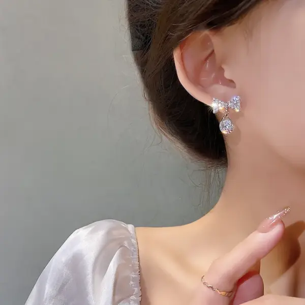 Wholesale 1 Pair Sweet Star Heart Shape Bow Knot Copper Inlay Artificial Pearls Rhinestones Earrings