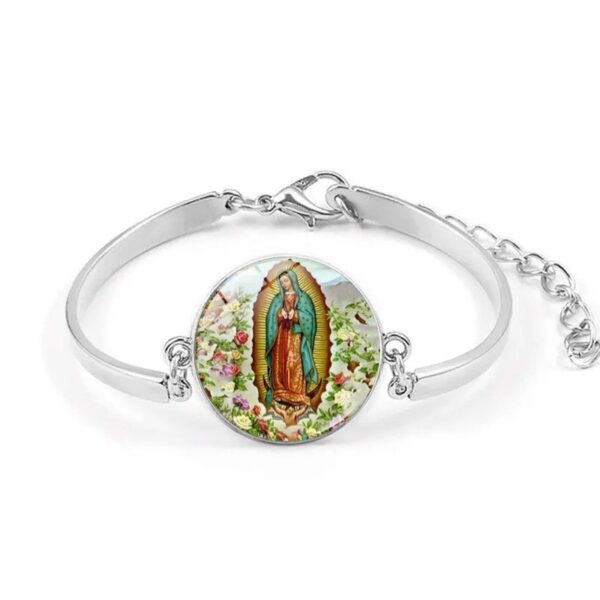 Wholesale European and American fashion creative jewelry suit Virgin Mary pendant time gem necklace earrings bracelet