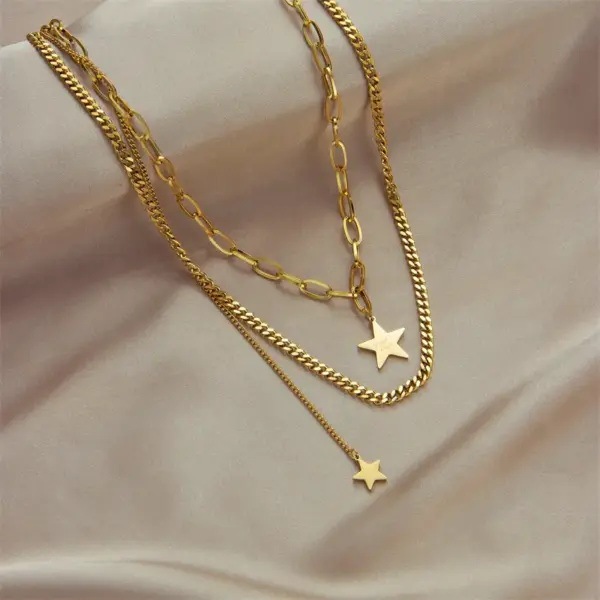 PVD Coated 18K Gold Plated Star Stainless Steel Vintage Style Waterproof Non Tarnish 304 Stainless Steel Necklace