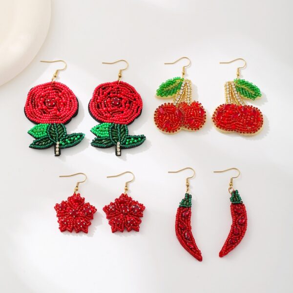 Wholesale Cherry rose flower seed bead earrings