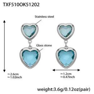 TXF510-Lake Blue Faceted Stone Steel Color Earrings