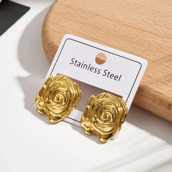 Elegant Spiral Patterned Electroplated 304 Stainless Steel Round And Oval Shaped Ear Studs Women's Fashion Jewelry Earrings