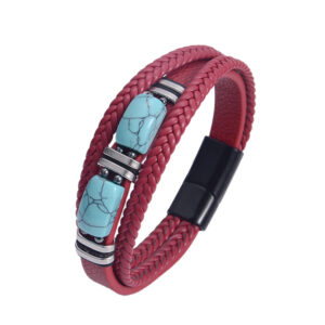 Red leather bracelet / 7.5inch