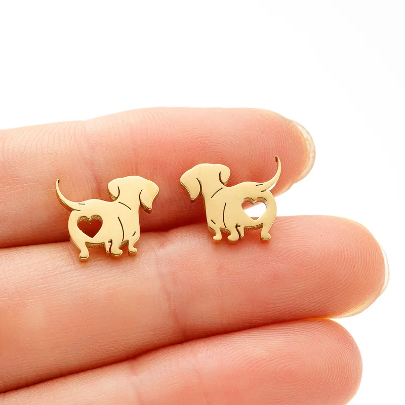Wholesale PVD Coated 18K Gold Real Gold Plated Dog 304 Stainless Steel Simple Style Waterproof Non Tarnish Ear Studs