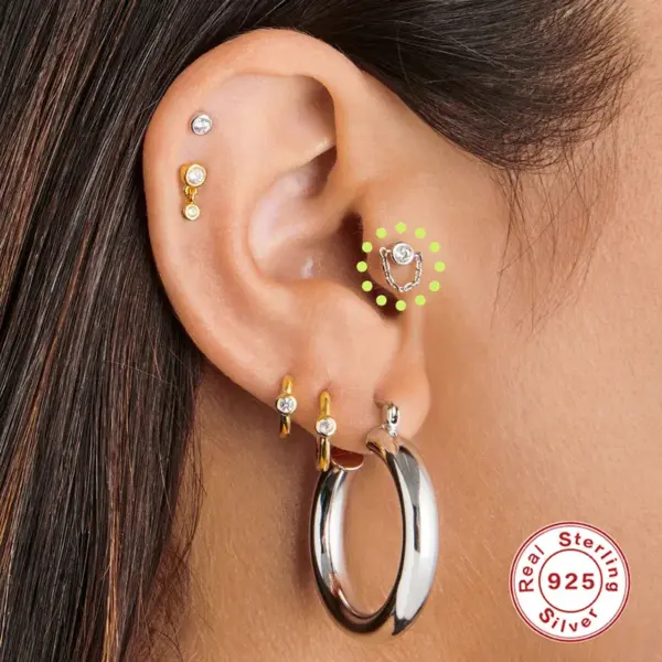 Wholesale 1 Piece Ear Cartilage Rings & Studs Fashion Solid Color 925 Sterling Silver Inlay Pearl Zircon