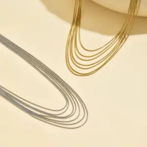 Wholesale PVD Coated Real Gold Plated 14K Gold Solid Color Lines 304 Stainless Steel Basic Modern Style Waterproof Non Tarnish 304 Stainless Steel Layered Necklaces
