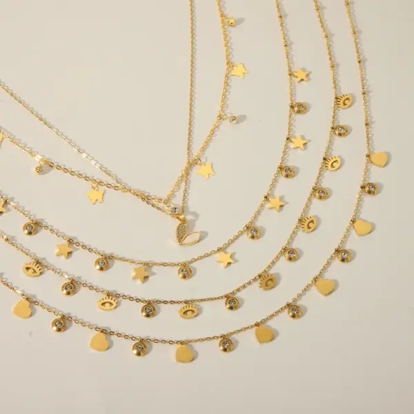 304 Stainless Steel 18K Gold Plated Casual Vintage Style Inlay Star Eye Butterfly Zircon Pendant Necklace