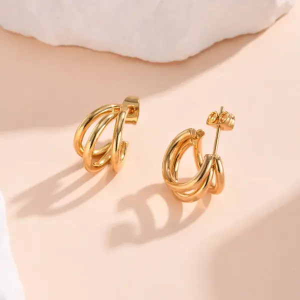Wholesale 1 Pair IG Style C Shape Solid Color 201 Stainless Steel 18K Gold Plated Ear Studs