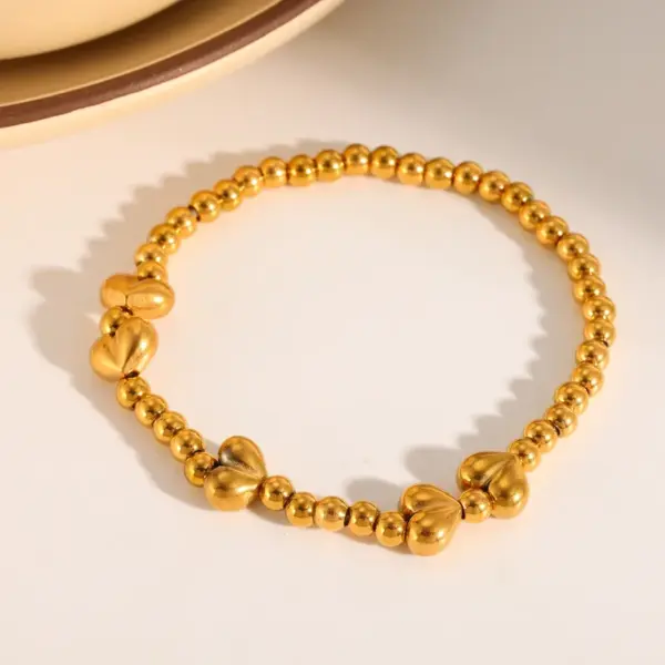 Wholesale 304 Stainless Steel Vacuum Plating (In Furnace) Plated 18K Real Gold Imitation Pearl Heart Shape No Inlay Material Luxury Classic Bracelet