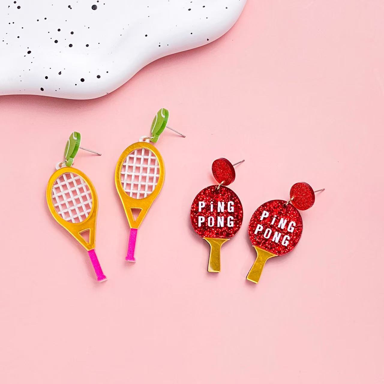 Wholesale Cross-border new creative baseball tennis design acrylic earrings personalized three-dimensional fashion ball exaerated earrings