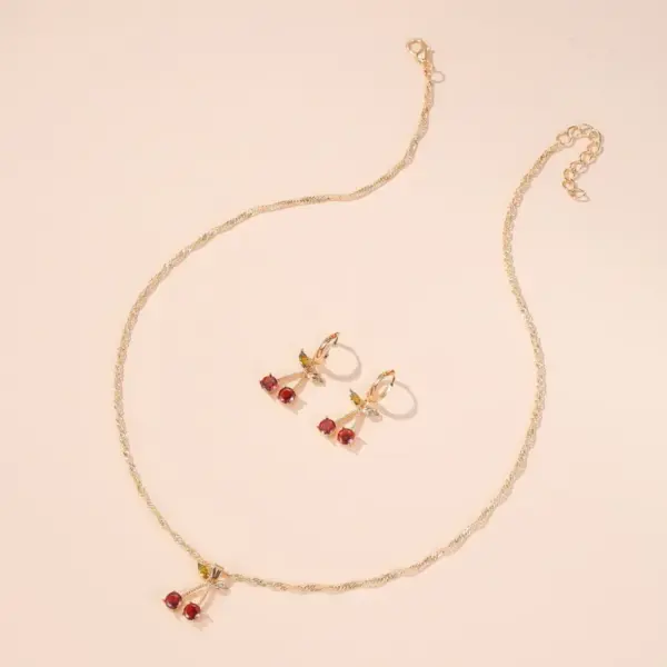 Glass Copper Cherry Artificial Gemstones Bridal Jewelry Sets