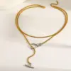 18K Gold Plated 201 Stainless Steel Vacuum Electroplating (In Furnace) Irregular Mixed Color (Jewelry Metal Contrast Color) Box Chain/Square Pearl Chain Double Layer Necklace For Women