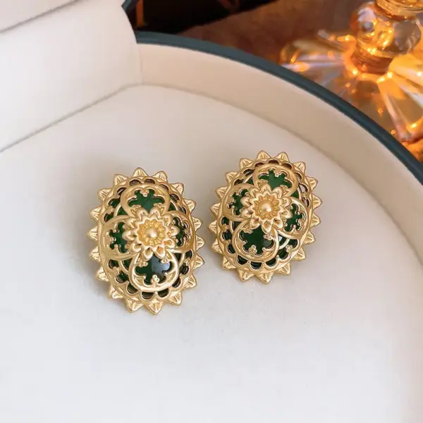 Wholesale 1 Pair Retro Color Block Heart Shape Pleated Inlay Copper Rhinestones Drop Earrings