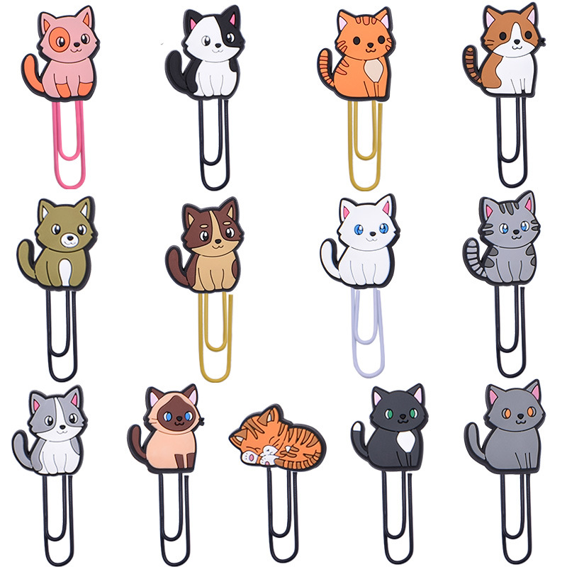 Wholesale Random Cartoon Kitten Bookmark Pvc Soft Rubber Paper Clip