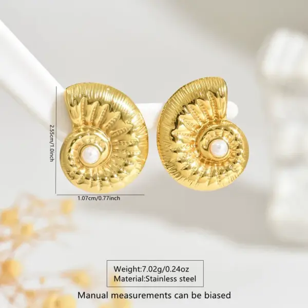 304 Stainless Steel Plastic Starfish Conch Shell Electroplating Imitation Gold Marine Style Irregular Multicolor-Golden Yellow Ear Studs