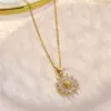 Wholesale 1 Piece Casual Sunflower Circle Stainless Steel Titanium Steel Polishing Plating Inlay Diamond Pendant Necklace