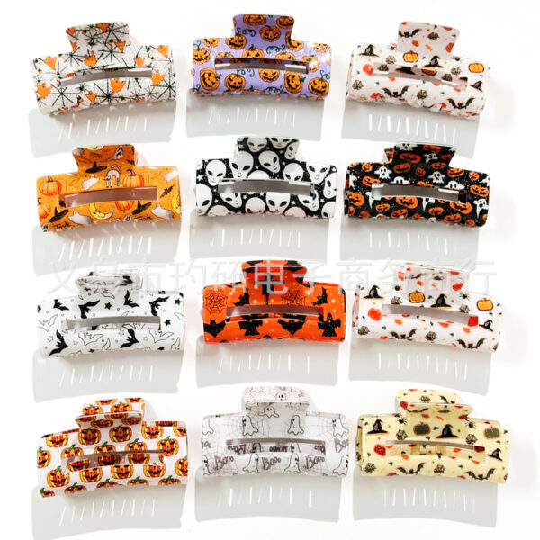 Wholesale Cross-Border New Halloween Grabber Skull Bat Ghost Square Hairpin Funny Shark Clip European and American Hair Accessories