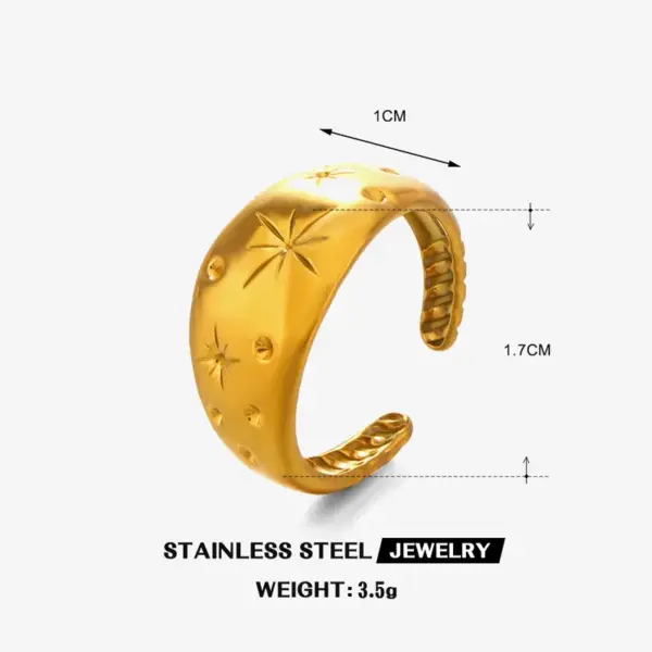 Ion Plating (IP) 18K Gold Plated Eight Awn Star 304 Stainless Steel Simple Style IG Style Waterproof Non Tarnish Open Rings