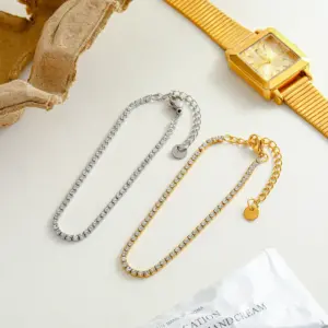 Wholesale Exquisite Stainless Steel 18K Gold Plated Zircon Full Diamond Chain Bracelet Luxury Minimalist Style Lobster Clasp Geometric Pattern