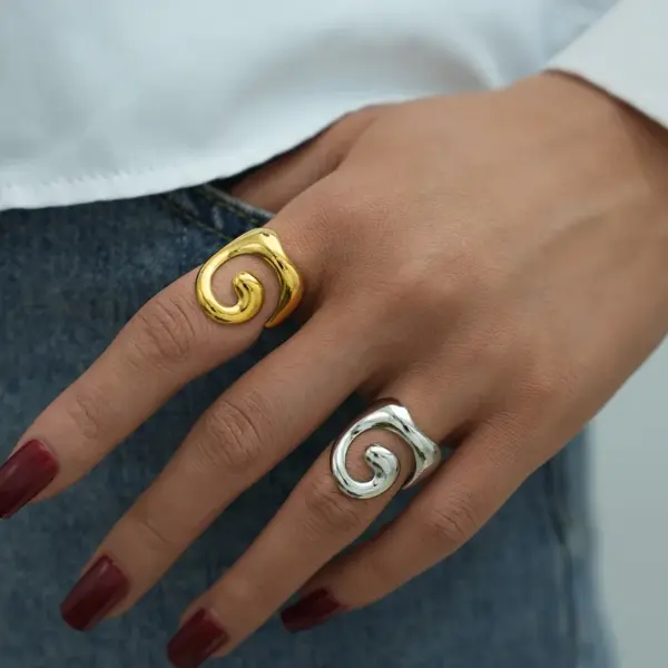 Ion Plating (IP) Real Gold Plated 18K Gold Vortex 304 Stainless Steel IG Style Vacation Simple Style Waterproof Non Tarnish Open Rings