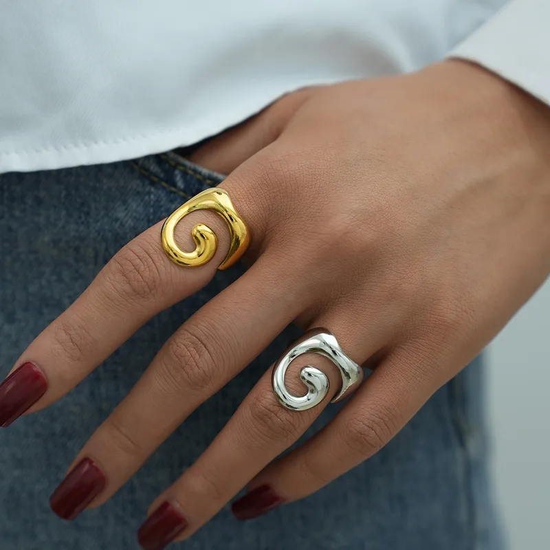 Wholesale Ion Plating (IP) Real Gold Plated 18K Gold Vortex 304 Stainless Steel IG Style Vacation Simple Style Waterproof Non Tarnish Open Rings