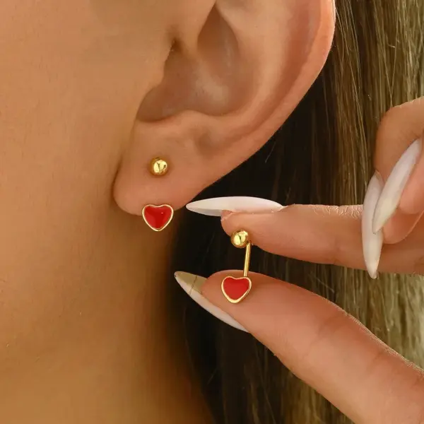 Wholesale 1 Pair Sweet Simple Style Heart Shape Enamel 201 Stainless Steel Ear Studs