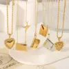Wholesale 304 Stainless Steel Book Envelope Heart Shape PVD Coated Rhinestones 18K Gold Plated 18K Real Gold Plated Real Gold Plated IG Style Simple Style Artistic Waterproof Non Tarnish Plating Hollow Out Cable Chain Gold Silver Pendant Necklace