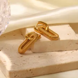 PVD Coated Real Gold Plated Oval 304 Stainless Steel Fashion Waterproof Non Tarnish Drop Earrings