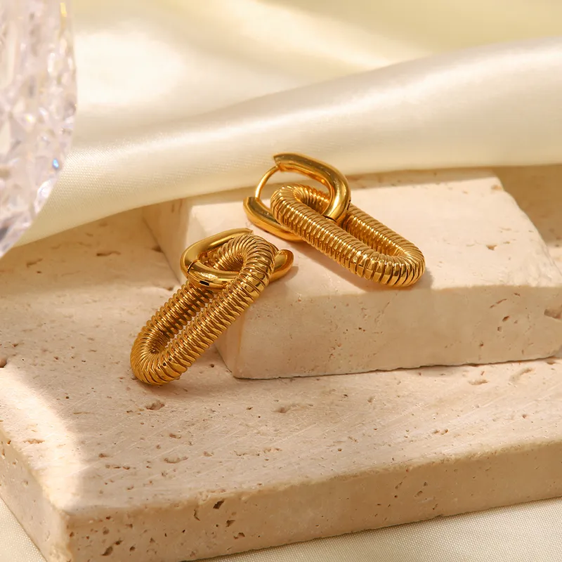 Wholesale PVD Coated Real Gold Plated Oval 304 Stainless Steel Fashion Waterproof Non Tarnish op Earrings