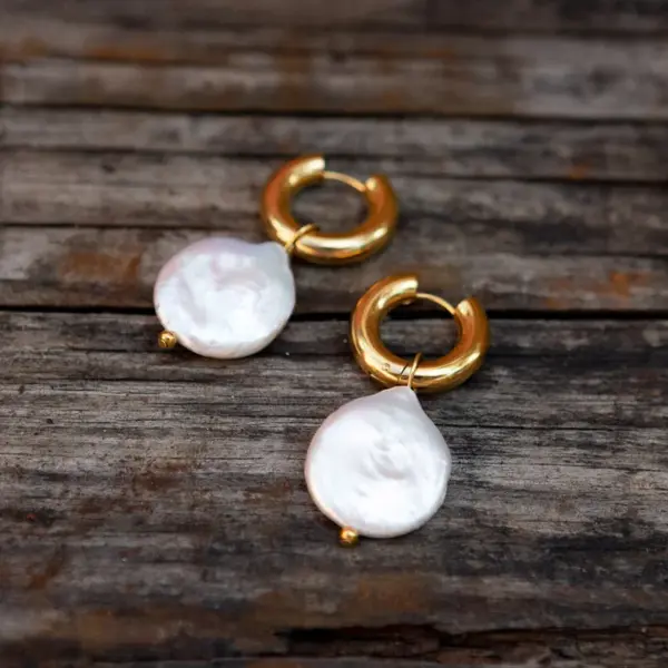 Wholesale 1 Pair Simple Style Water Droplets 302 Stainless Steel Freshwater Pearl 18K Gold Plated Drop Earrings