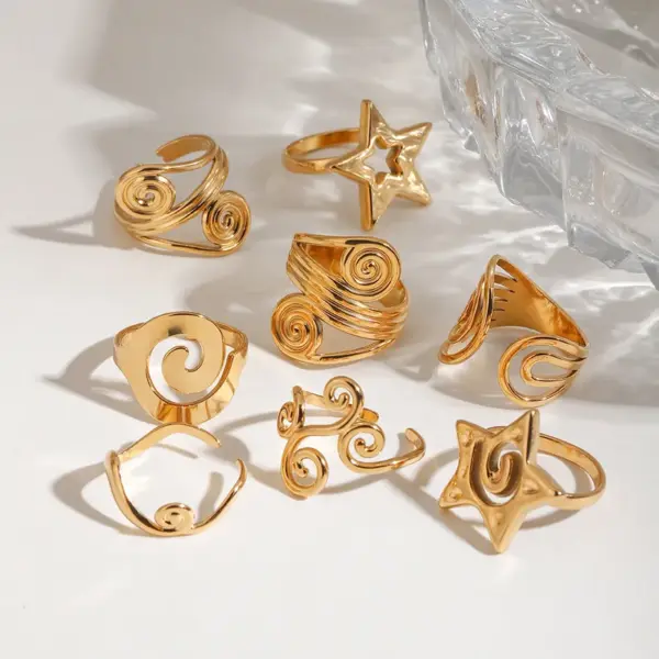 Wholesale 304 Stainless Steel Geometric PVD Coated 18K Real Gold Plated Real Gold Plated Basic Modern Style Commute Waterproof Non Tarnish Rings