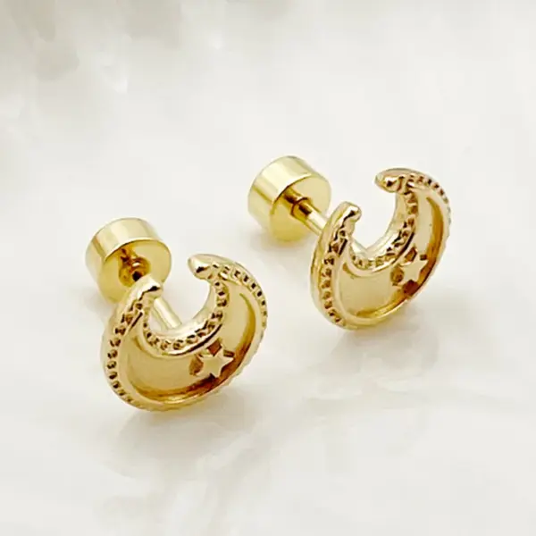 PVD Coated Real Gold Plated 14K Gold Star Moon Heart Shape 304 Stainless Steel Basic Simple Style Waterproof Non Tarnish Ear Studs