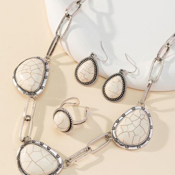 Wholesale Retro Shaped White Turquoise Necklace Ring