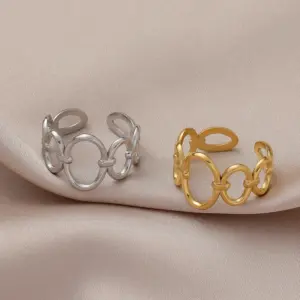 PVD Coated 18K Gold Plated Oval 304 Stainless Steel Simple Style Waterproof Non Tarnish Open Ring