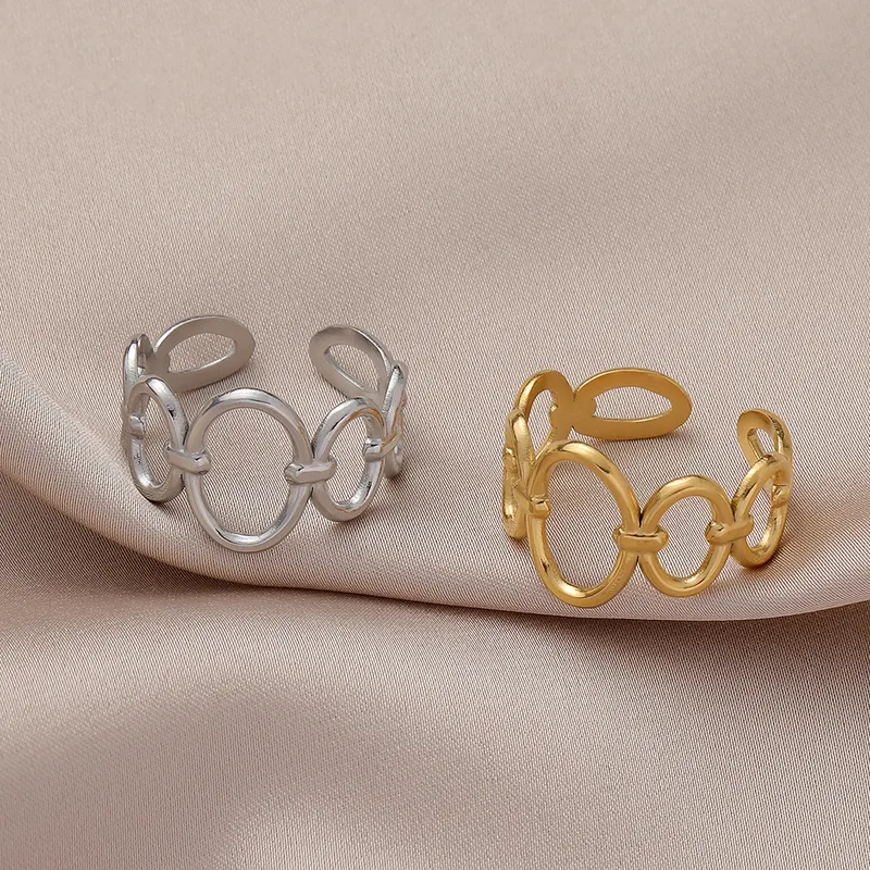 Wholesale PVD Coated 18K Gold Plated Oval 304 Stainless Steel Simple Style Waterproof Non Tarnish Open Ring