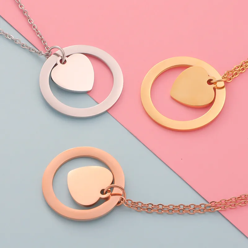Wholesale 304 Stainless Steel Customization Laser Engraving Heart Shape PVD Coated 18K Real Gold Plated Simple Style Classic Style Waterproof Non Tarn