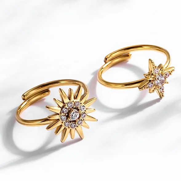 Wholesale Jewelry Vacation Simple Style Flower Titanium Steel Zircon Inlay Open Rings