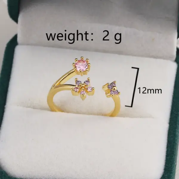 Wholesale Jewelry Cute Romantic Sweet Colorful Heart Shape Petal Copper Artificial Rhinestones Artificial Diamond Rhinestones Inlay Open Rings