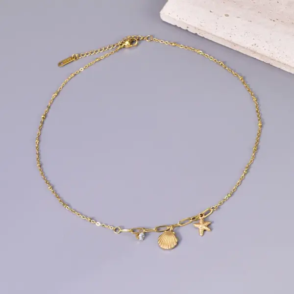304 Stainless Steel Starfish Shell PVD Coated Zircon 18K Real Gold Plated Marine Style Simple Style Waterproof Non Tarnish Inlay Cable Chain Gold Multi Charms Necklace