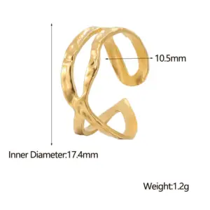 Wholesale PVD Coated Real Gold Plated Irregular Stainless Steel Fashion Waterproof Non Tarnish Open Ring