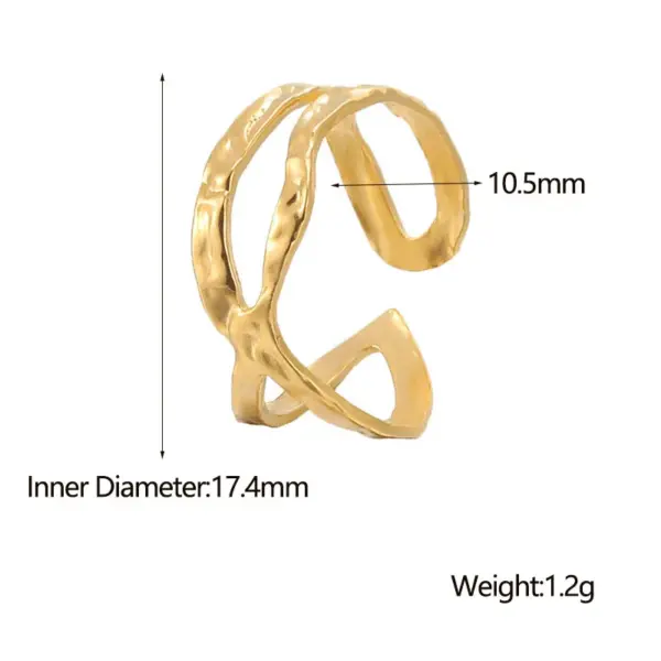 Wholesale PVD Coated Real Gold Plated Irregular Stainless Steel Fashion Waterproof Non Tarnish Open Ring