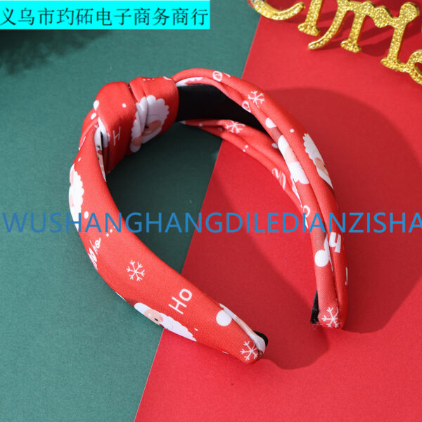 Wholesale Cross-Border New Christmas Party Ladies Headband Printed Santa Claus Holiday Decoration Headband Cross Fabric