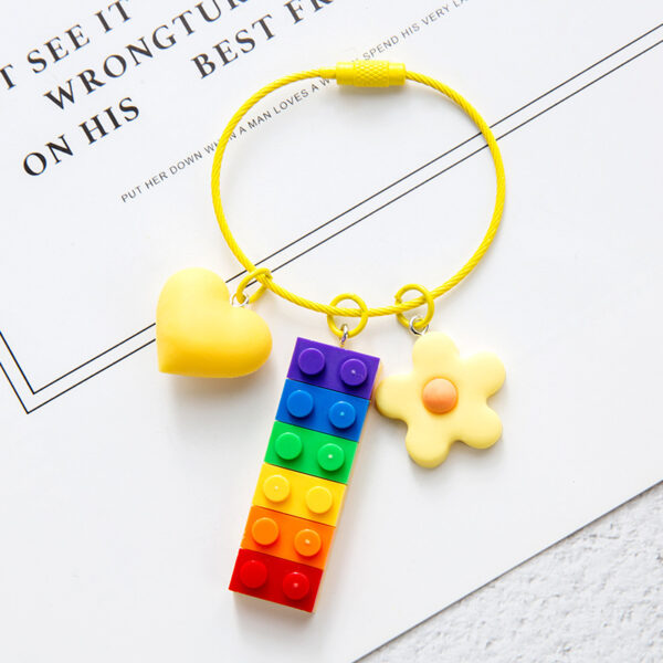 Wholesale Candy Bell Bag Jewelry Car Key Ring Cartoon Love Creative Gift Rainbow Building Blocks Keychain Pendant