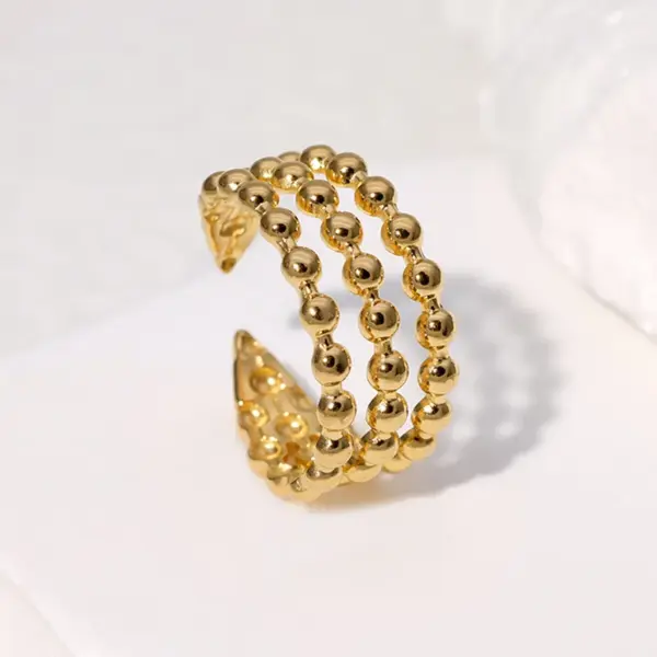 Wholesale PVD Coated Real Gold Plated 18K Round Dots Solid Color Lines 304 Stainless Steel IG Style Modern Simple Waterproof Non Tarnish Open Rings