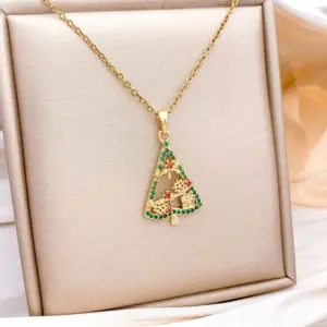 XL5270 Colorful Christmas Tree Necklace / Gold